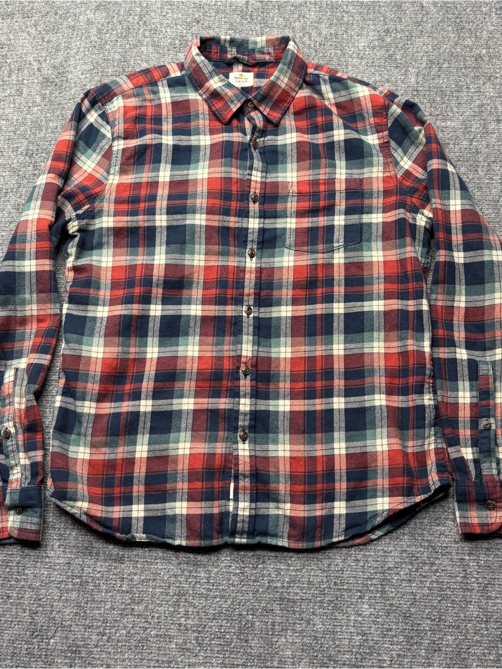 Marine Layer Flannel Shirt Mens Small Red Blue Plaid Balboa 100% Cotton 14593